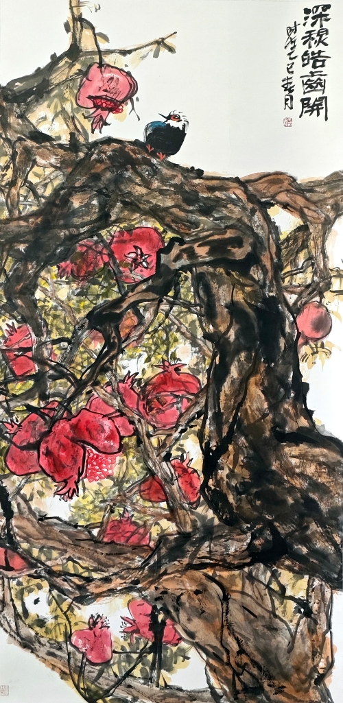 1-于元波-國(guó)家電網(wǎng)有限公司-國(guó)畫-深秋皓齒開(kāi)-180X97cm(外框193x77)