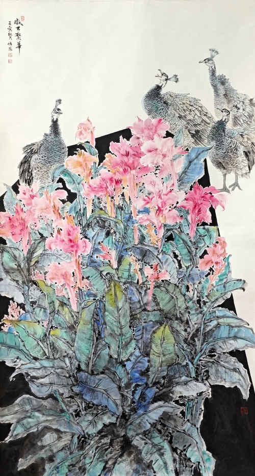 23-張偉榮-中國(guó)石油天然氣集團(tuán)有限公司-盛世繁華-國(guó)畫(huà)180X96cm-外框尺寸-237X108CM