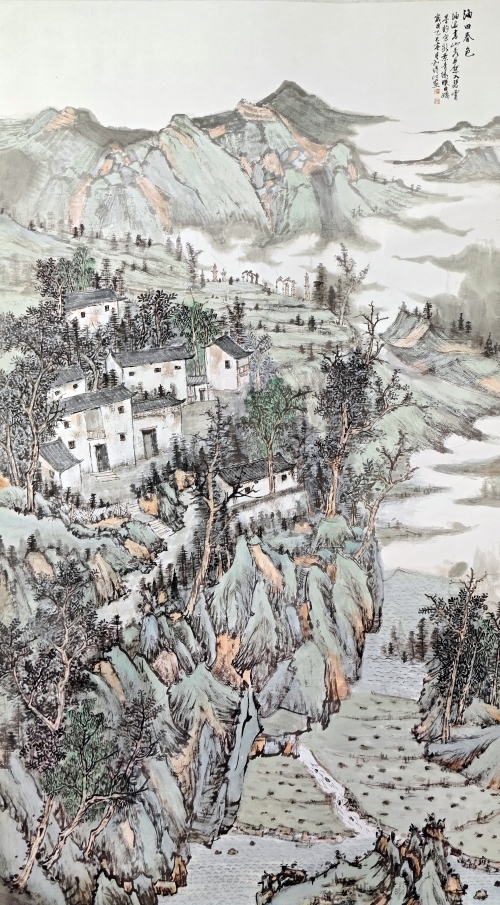32-和得江-中國平煤神馬控股集團有限公司-油田春色-國畫-179X98cm-外框尺寸-233.5X105CM