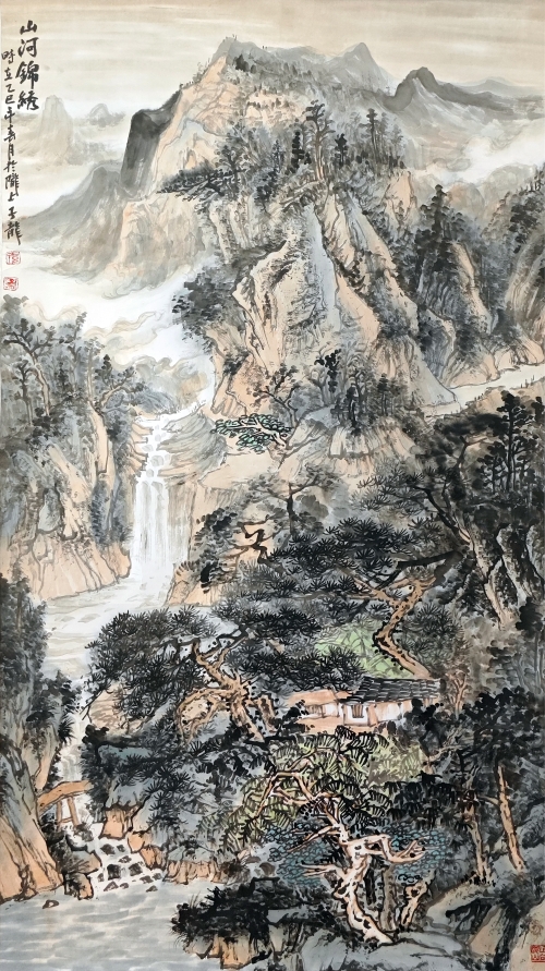 40-賀潤(rùn)學(xué)-中國(guó)石油天然氣股份有限公司-國(guó)畫-山河錦繡-180X95cm(外框234x107)