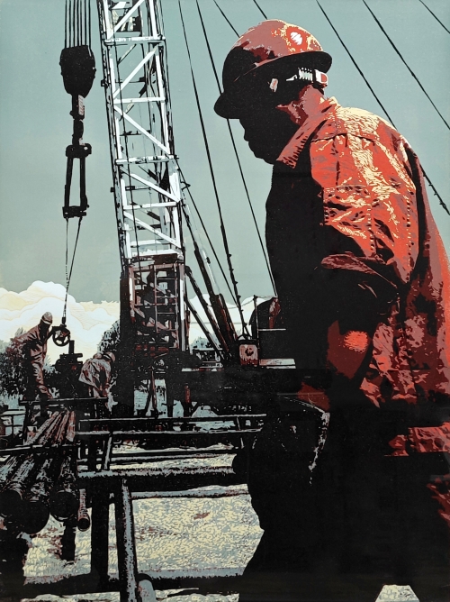 65-王承利-中國石油天然氣股份有限公司-版畫-我的班長我的班92X70cm-外框尺寸113X85cm