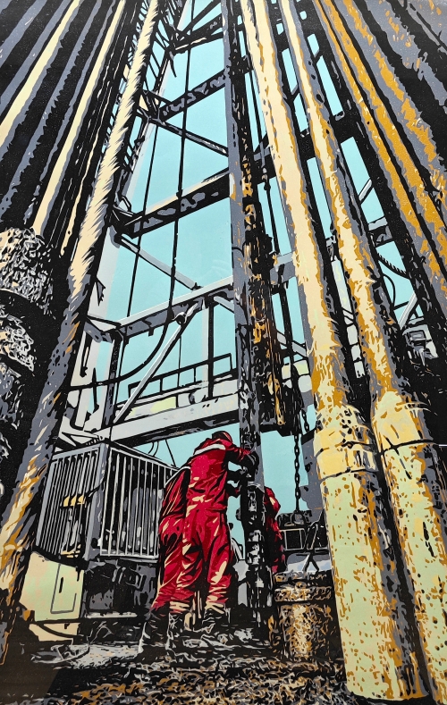 75-劉素霞-版畫-鉆臺(tái)之歌-外框尺寸-86X126CM