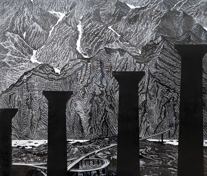 72-劉江生-中國(guó)石油化工集團(tuán)有限公司-版畫(huà)-群山峻嶺-120X103cm-外框尺寸116X136cm