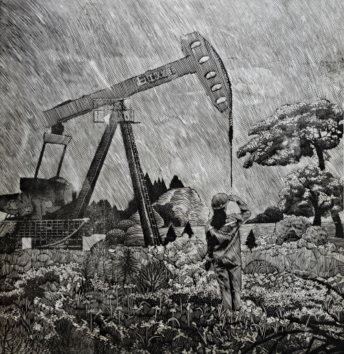 82-余美麟-中國(guó)石油化工集團(tuán)有限公司-守望-版畫-80×77cm