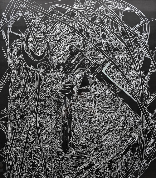 92-唐文杰-中國(guó)石油化工集團(tuán)有限公司-版畫-痕·工地之景-108X89cm-外框尺寸116X106cm