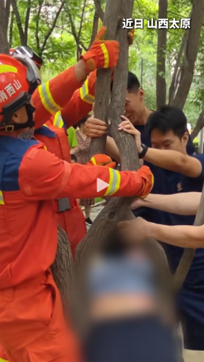 女子公園玩耍被卡樹杈，無(wú)法脫困求助消防員